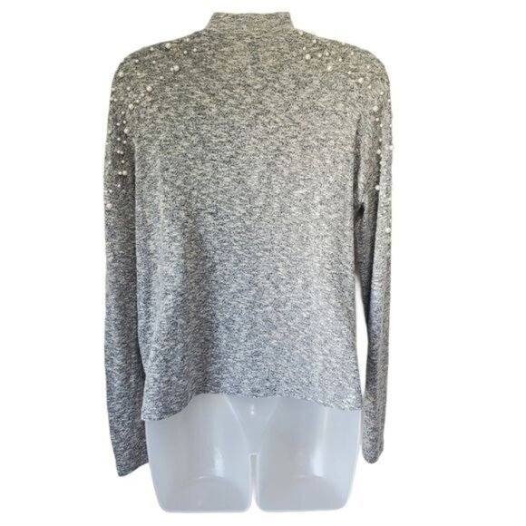 H&M Womens Sweater SZ XS Pearls Long Sleeves Gray Mockneck Lightweight Trendy‎ - Picture 2 of 11